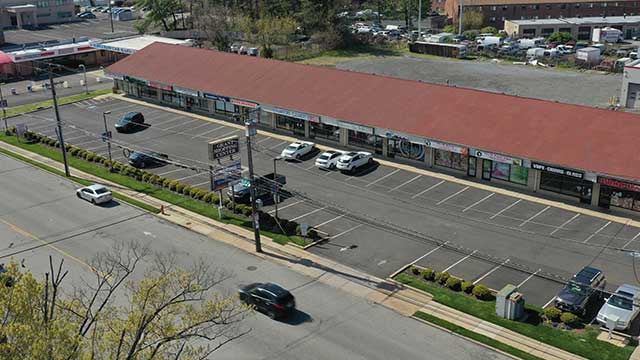 Grant Shopping Center aerial view showing the ample parking space in the shopping center