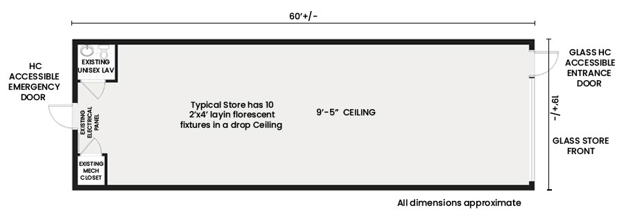 Typical Shopping Center Floor Plan - Approximately 60 feet by 19 feet